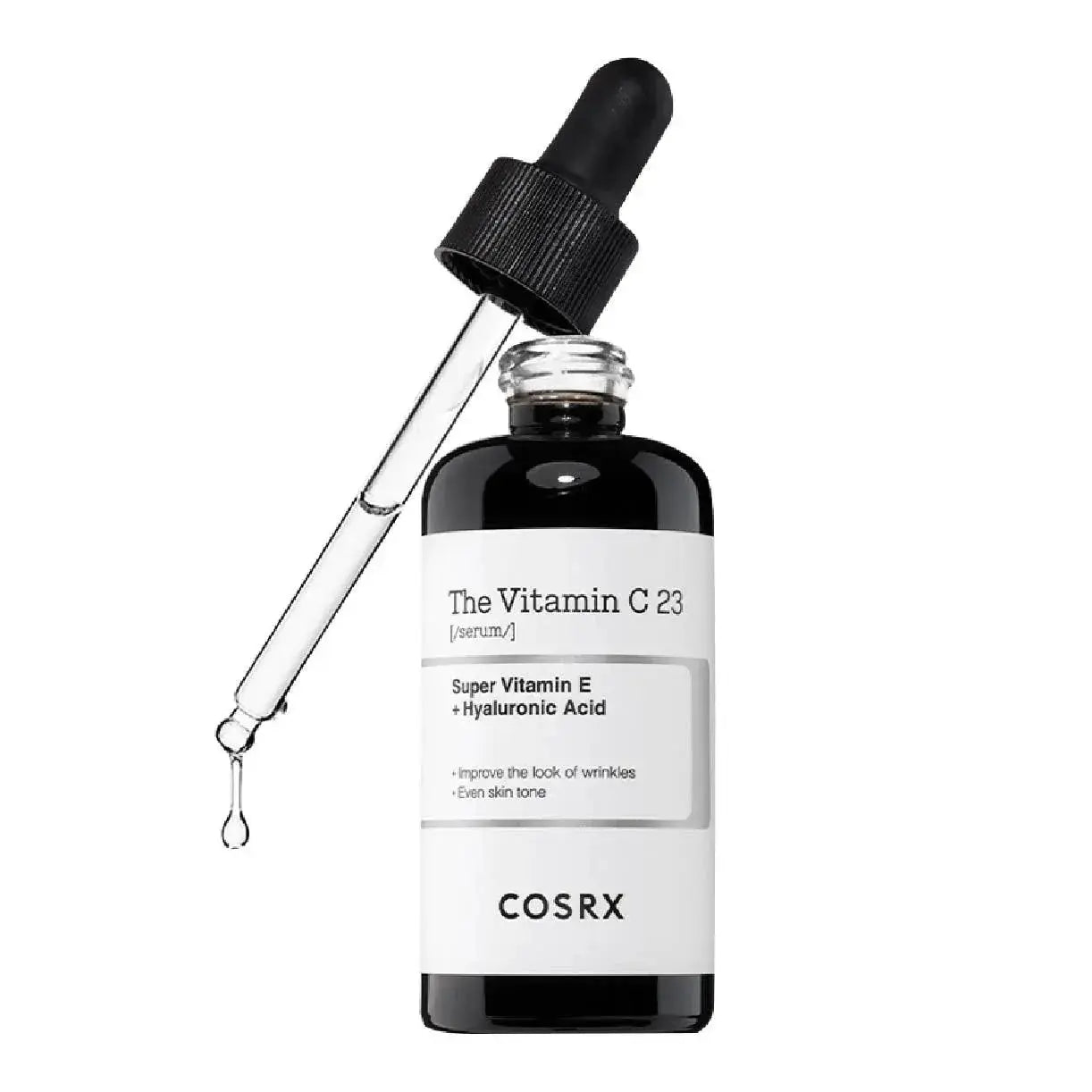 Cosrx The Vitamin C 23 Serum 20ml bottle with clear liquid and orange labeling, designed for brightening and skin radiance.