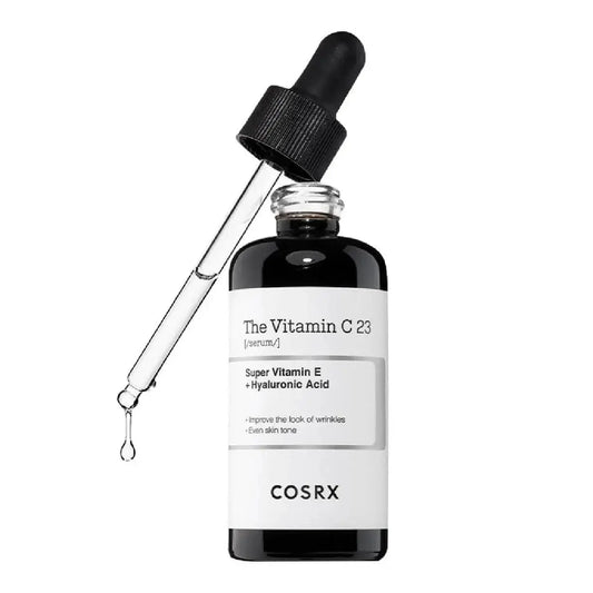 Cosrx The Vitamin C 23 Serum 20ml bottle with clear liquid and orange labeling, designed for brightening and skin radiance.