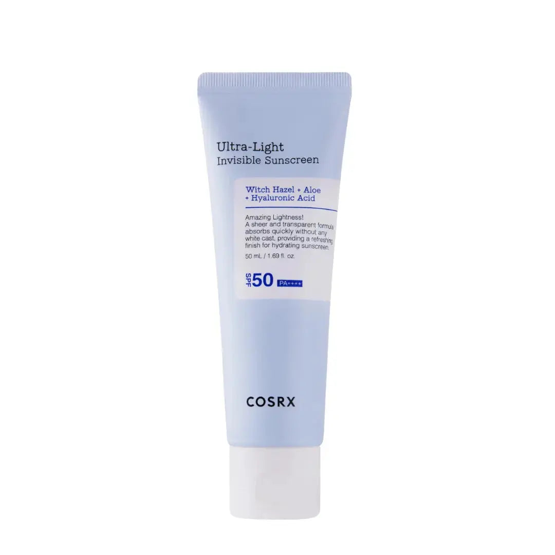 COSRX Ultra Light Invisible Sunscreen 50ml, lightweight and clear facial sunscreen with broad-spectrum SPF protection.
