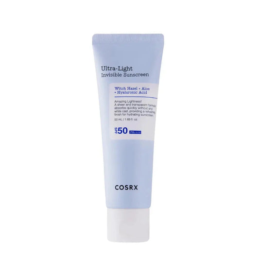 COSRX Ultra Light Invisible Sunscreen 50ml, lightweight and clear facial sunscreen with broad-spectrum SPF protection.