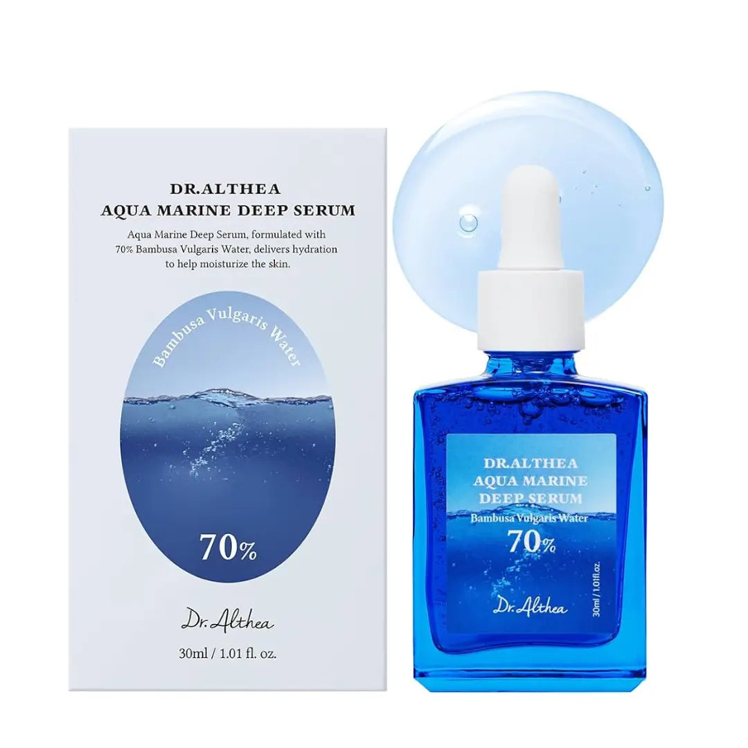 DR.ALTHEA Aqua Marine Complete Moisture System featuring a skincare bottle with blue and white packaging, designed for hydrating skin.