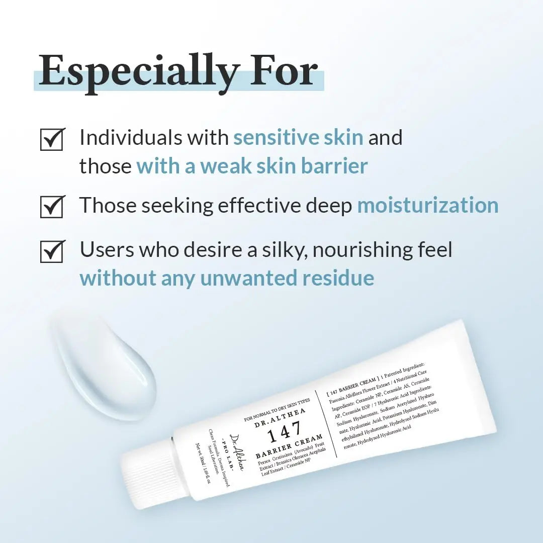 DR ALTHEA 147 Barrier Cream in a 50 ML jar, soothing skincare cream with protective barrier properties.
