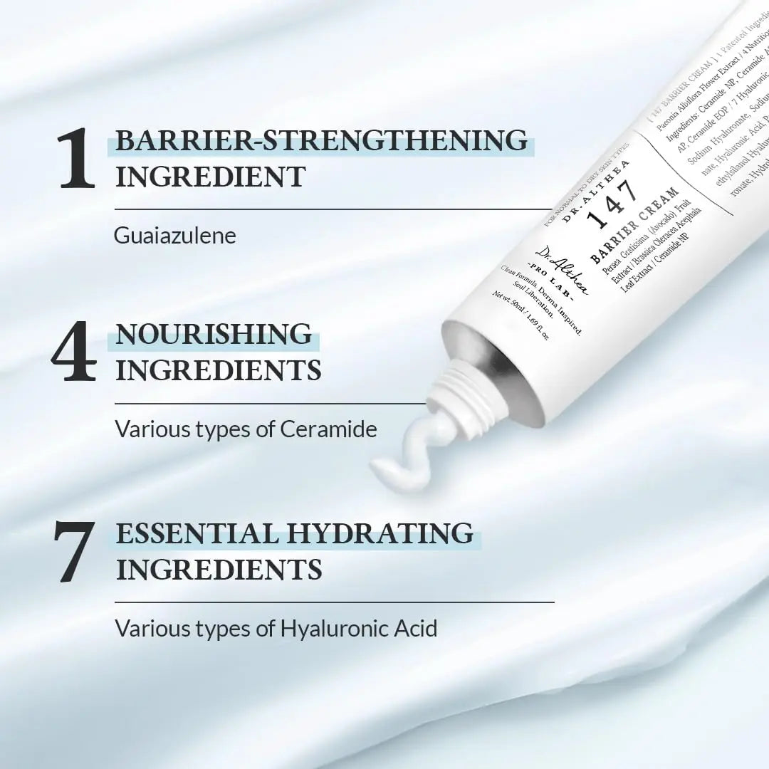 DR ALTHEA 147 Barrier Cream in a 50ml tube, smooth, hydrating cream designed for skin protection and barrier support.