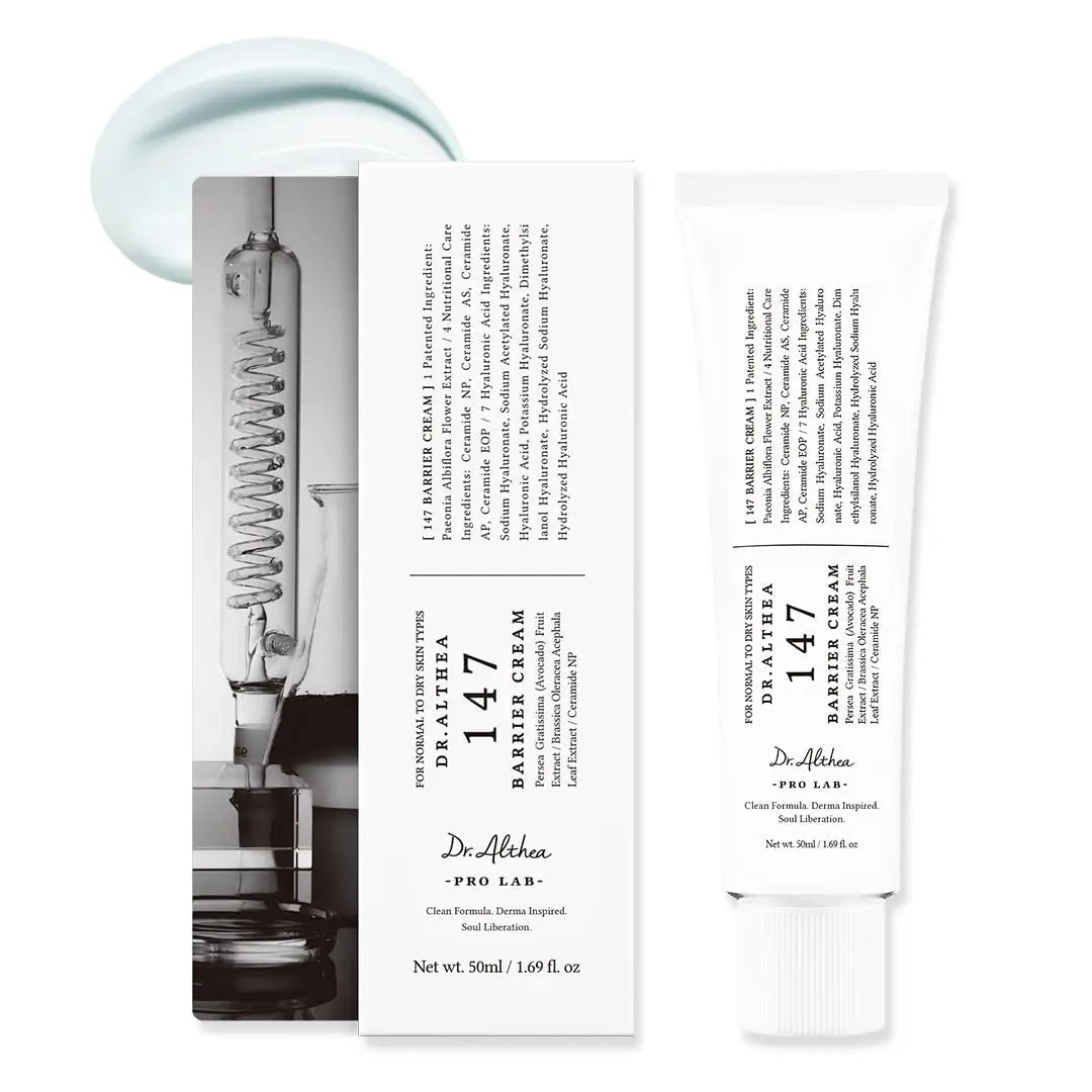 DR ALTHEA 147 Barrier Cream 50ml, a soothing skincare cream in a white tube with blue accents, designed to protect and hydrate skin.