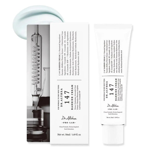 DR ALTHEA 147 Barrier Cream 50ml, a soothing skincare cream in a white tube with blue accents, designed to protect and hydrate skin.