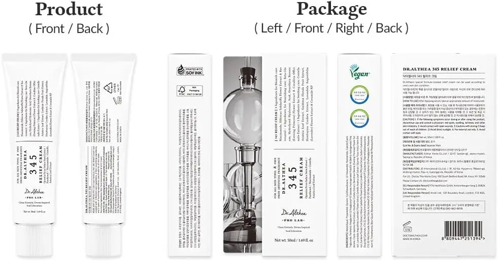 Dr Althea 345 Relief Cream in a 50ml jar, smooth cream texture, designed for skin relief and soothing application.