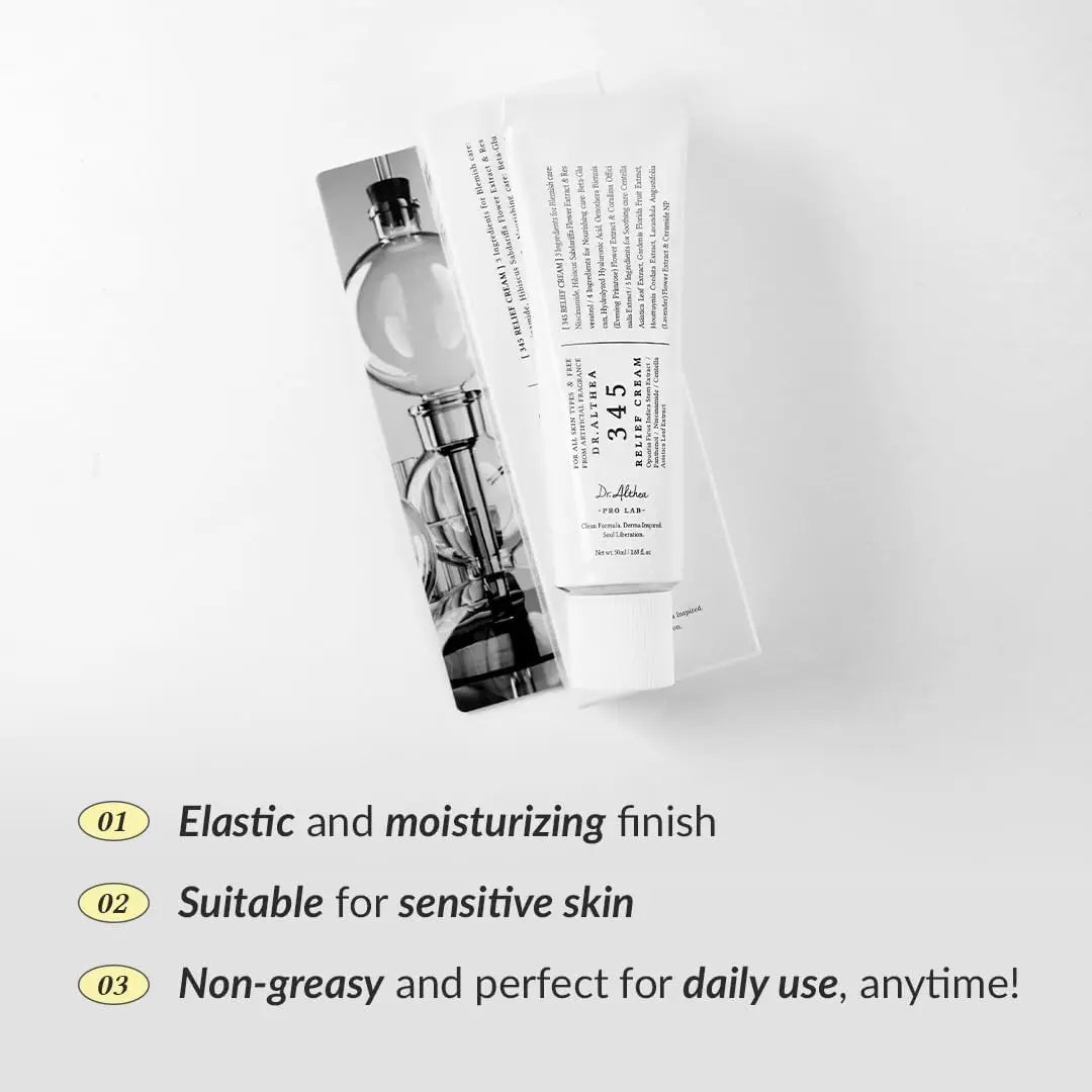 Dr Althea 345 Relief Cream 50ML jar showing the cream's packaging and branding on the label.