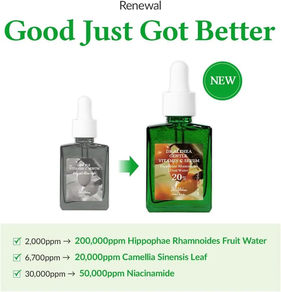 DR ALTHEA Gentle Vitamin C Serum 30ml bottle showing clear, lightweight serum in a sleek dropper bottle with white label.