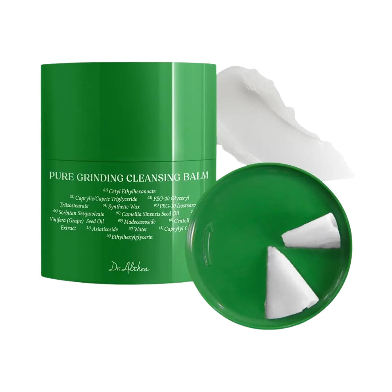 DR ALTHEA Pure Grinding Cleansing Balm in a jar, showing the smooth, creamy texture of the skincare product.