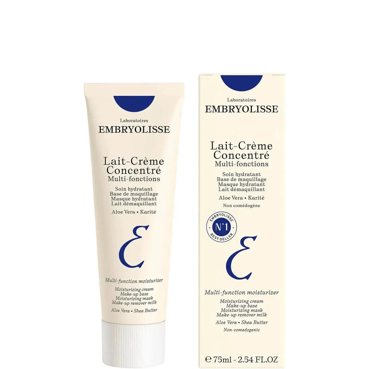Embryolisse Lait Crème Concentré moisturizer in a 75ml tube, a versatile skincare product for hydration and nourishing skin.