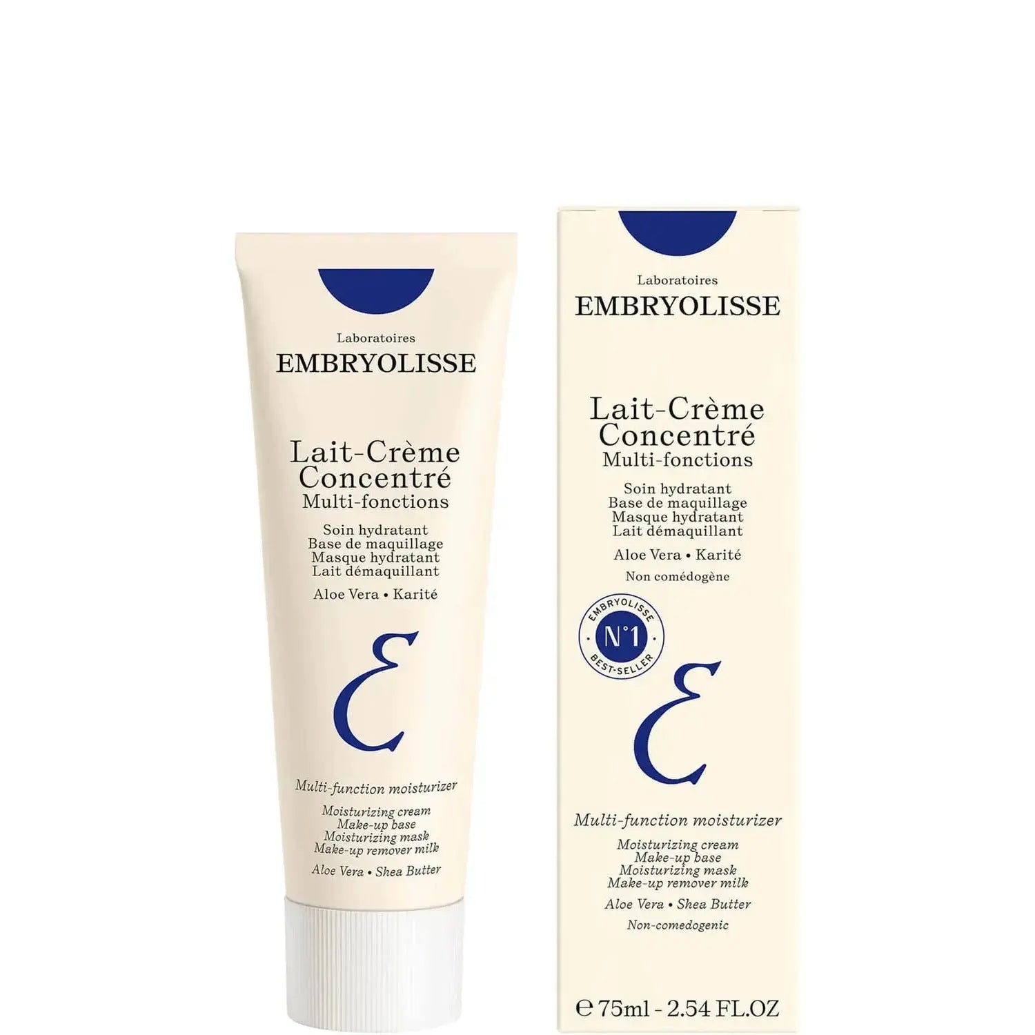 Embryolisse Lait Crème Concentré moisturizer in a 75ml tube, a versatile skincare product for hydration and nourishing skin.