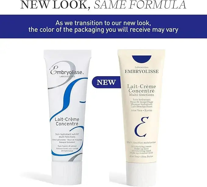 Embryolisse Lait Crème Concentré moisturizer in a 75 ml tube, showing the multi-function skincare product with white packaging.