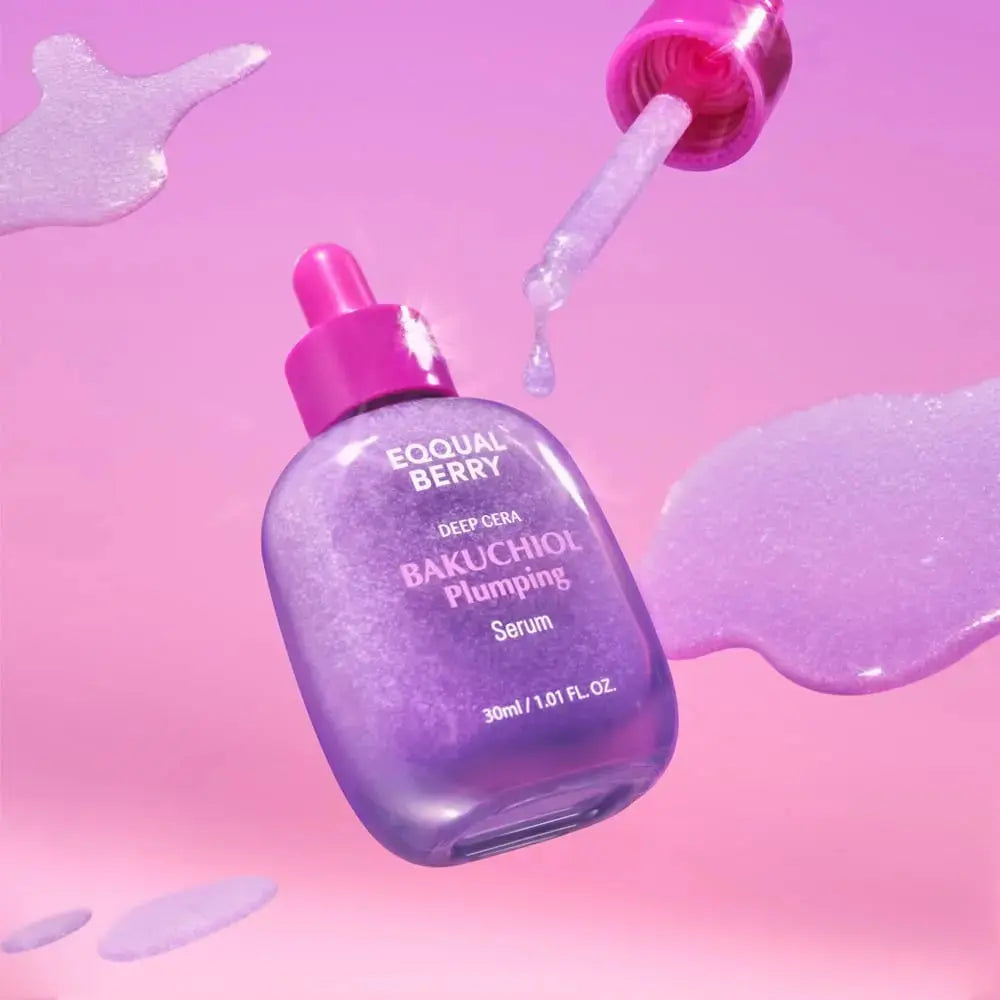 EQQUALBERRY Bakuchiol Plumping Face Serum in 30 ML bottle, showcasing the sleek packaging and clear labeling.