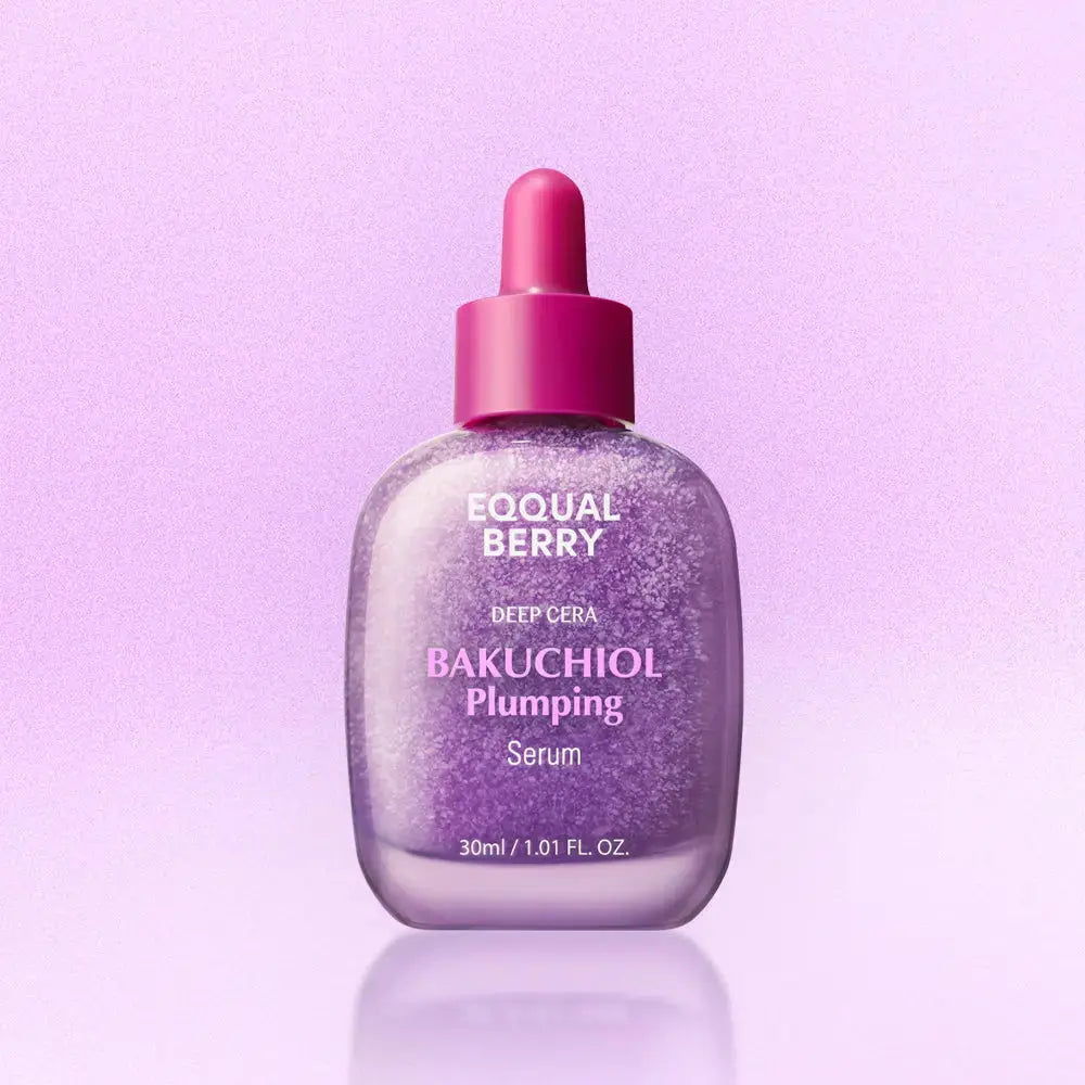 EQQUALBERRY Bakuchiol Plumping Face Serum in 30ml bottle, showcasing the clear, nourishing serum for skin hydration and firmness.