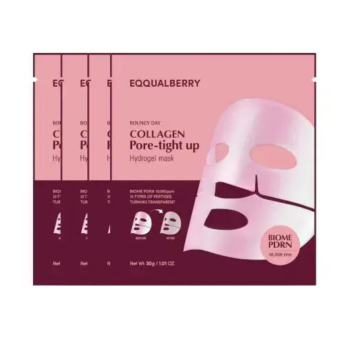 EQQUALBERRY Bouncy Day Collagen Pore-Tight Mask 4-pack, hydrating and firming sheet masks for refreshed skin.