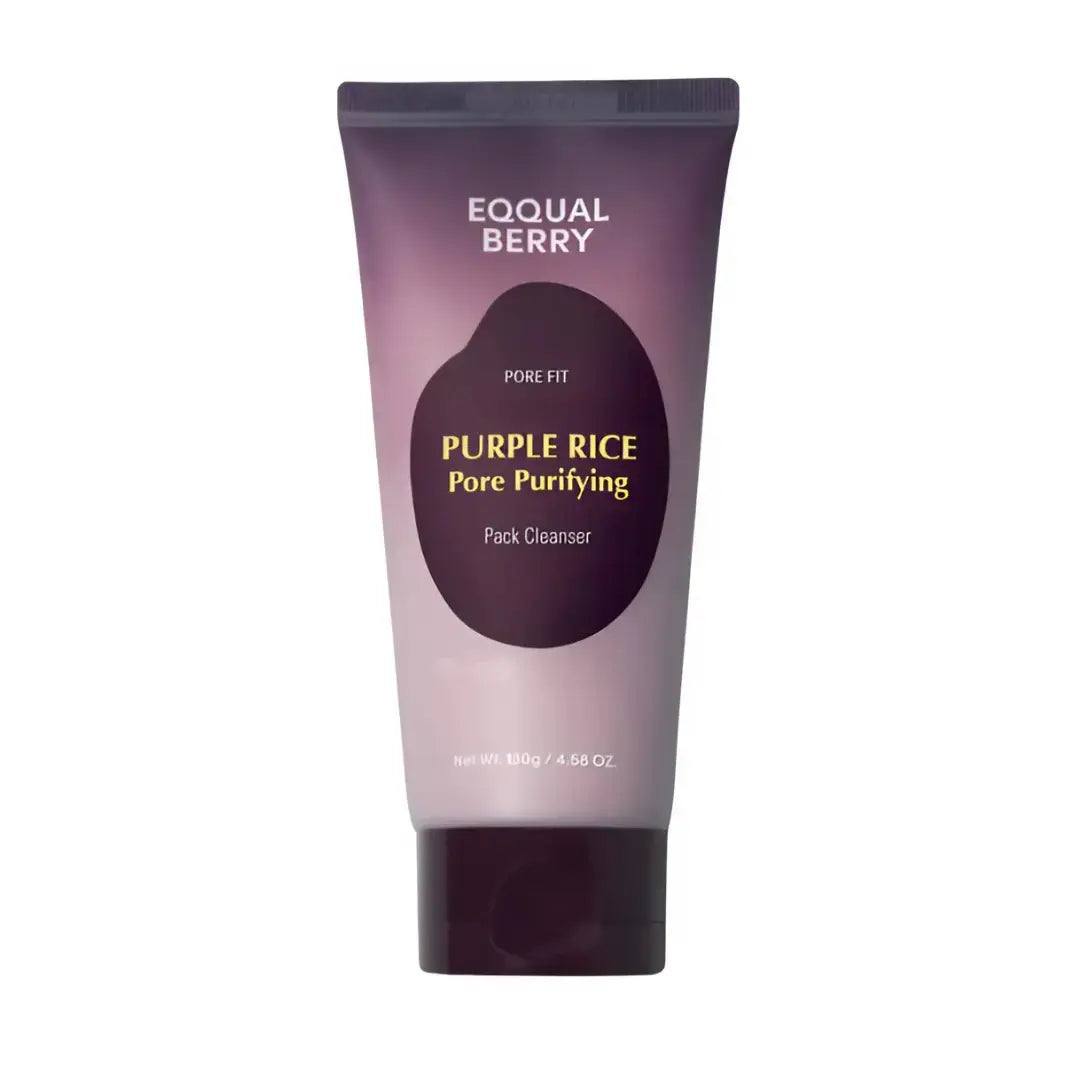 EQQUALBERRY Purple Rice Pore Purifying Pack Cleanser in 130g jar, showcasing the purple rice formula for deep cleansing and pore care.