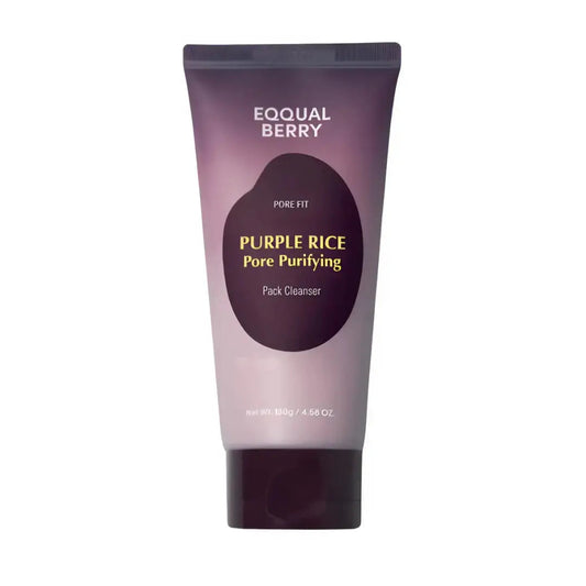 EQQUALBERRY Purple Rice Pore Purifying Pack Cleanser in 130g jar, showcasing the purple rice formula for deep cleansing and pore care.