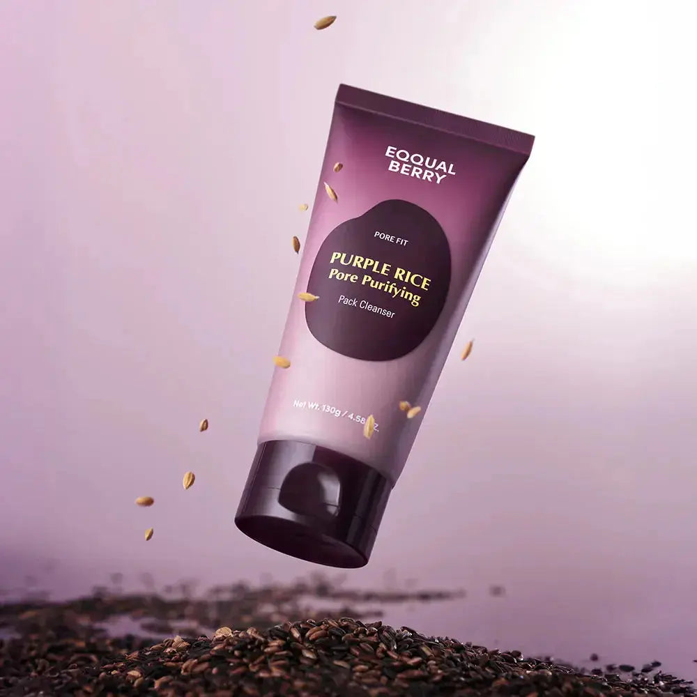 EQQUALBERRY Purple Rice Pore Purifying Pack Cleanser 130g, natural skincare product for deep cleansing and pore purification.