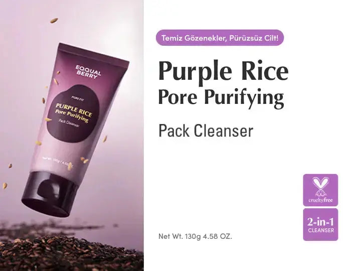 EQQUALBERRY Purple Rice Pore Purifying Pack Cleanser in a 130g jar, designed to cleanse and clarify pores naturally.