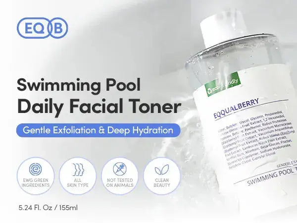 EQQUALBERRY Swimming Pool Toner 155 ml in a bottle, designed to balance pool water and maintain clarity and freshness.