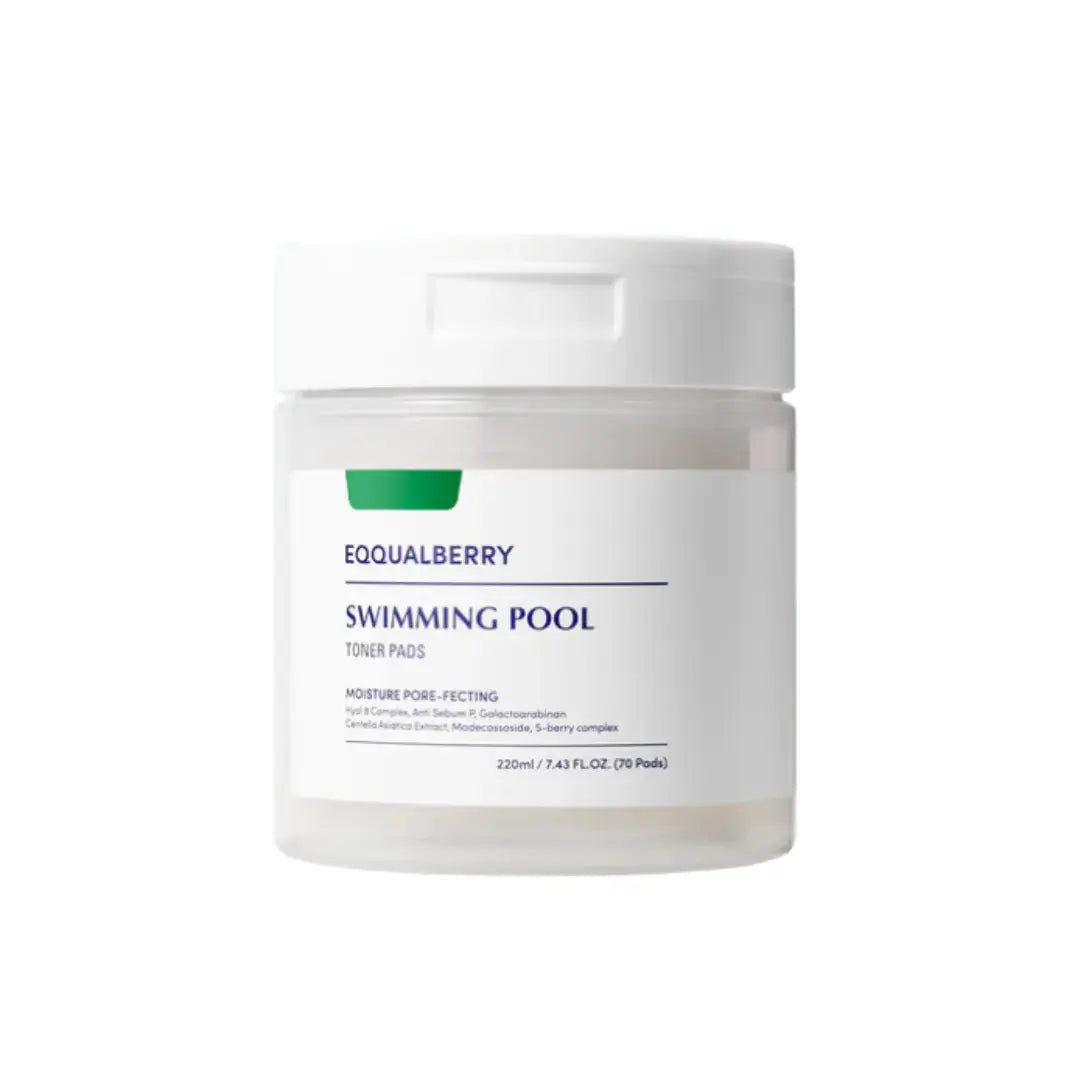 EQQUALBERRY Vegan Swimming Pool Toner Pads, 70 pads and 220 ml, natural skincare product for pool water treatment