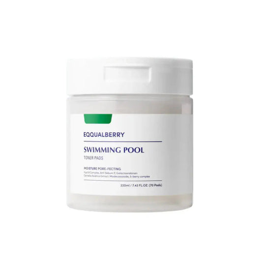EQQUALBERRY Vegan Swimming Pool Toner Pads, 70 pads and 220 ml, natural skincare product for pool water treatment