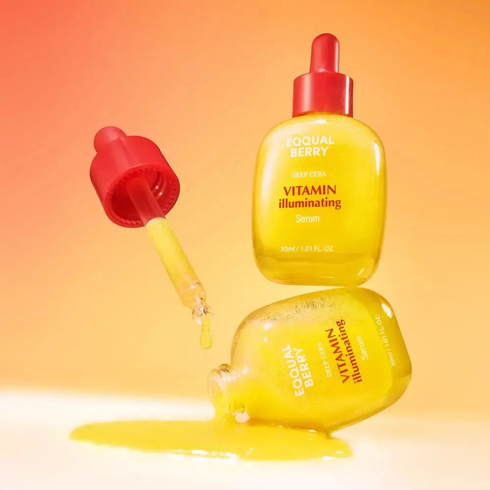 EQQUALBERRY 4 Step Glow Set includes a vitamin illuminating serum in a 30ml bottle, designed to enhance skin brightness and radiance.