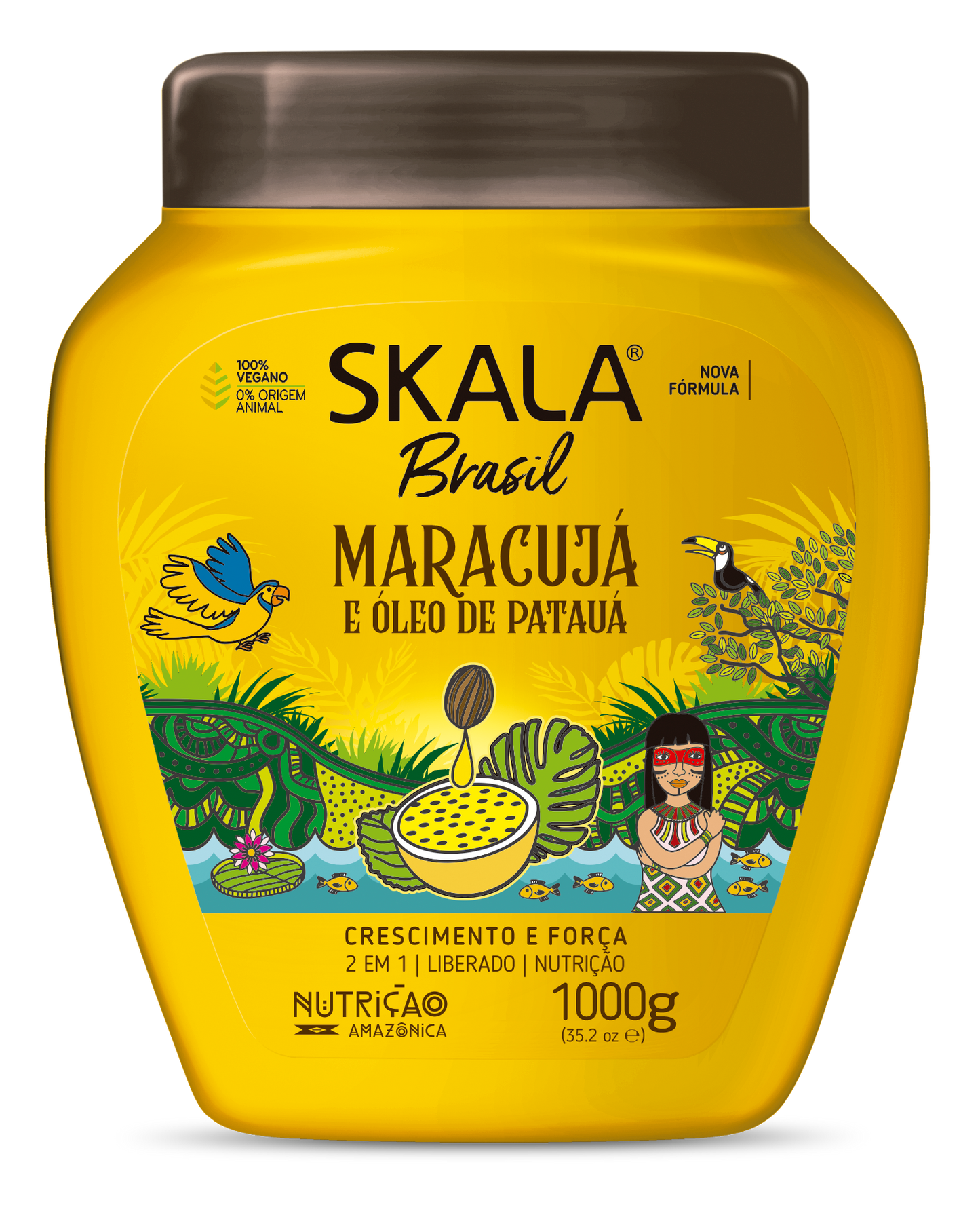 Skala 2-in-1 hair treatment cream with maracuja and oleo pataua in a 1000g jar, designed for nourishing and conditioning hair.