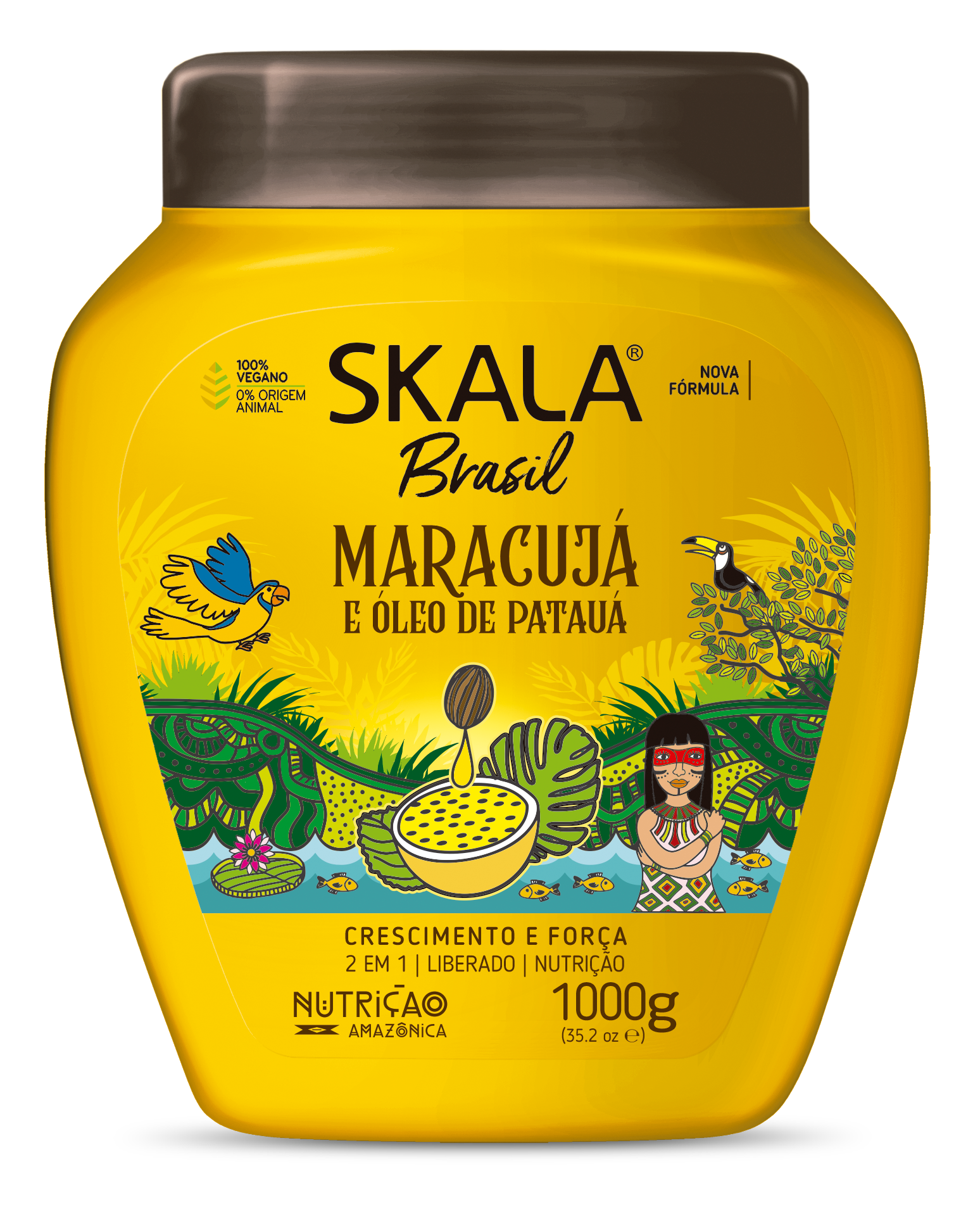 Skala 2-in-1 hair treatment cream with maracuja and oleo pataua in a 1000g jar, designed for nourishing and conditioning hair.