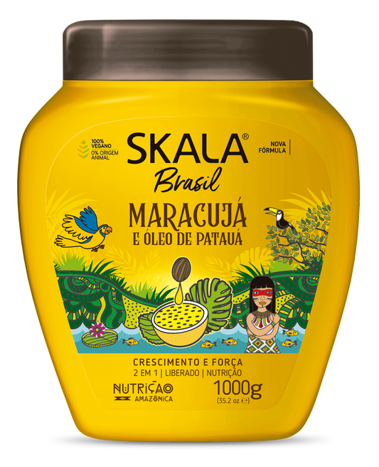 Skala 2-in-1 hair treatment cream with maracuja and oleo pataua in a 1000g jar, designed for nourishing and conditioning hair.