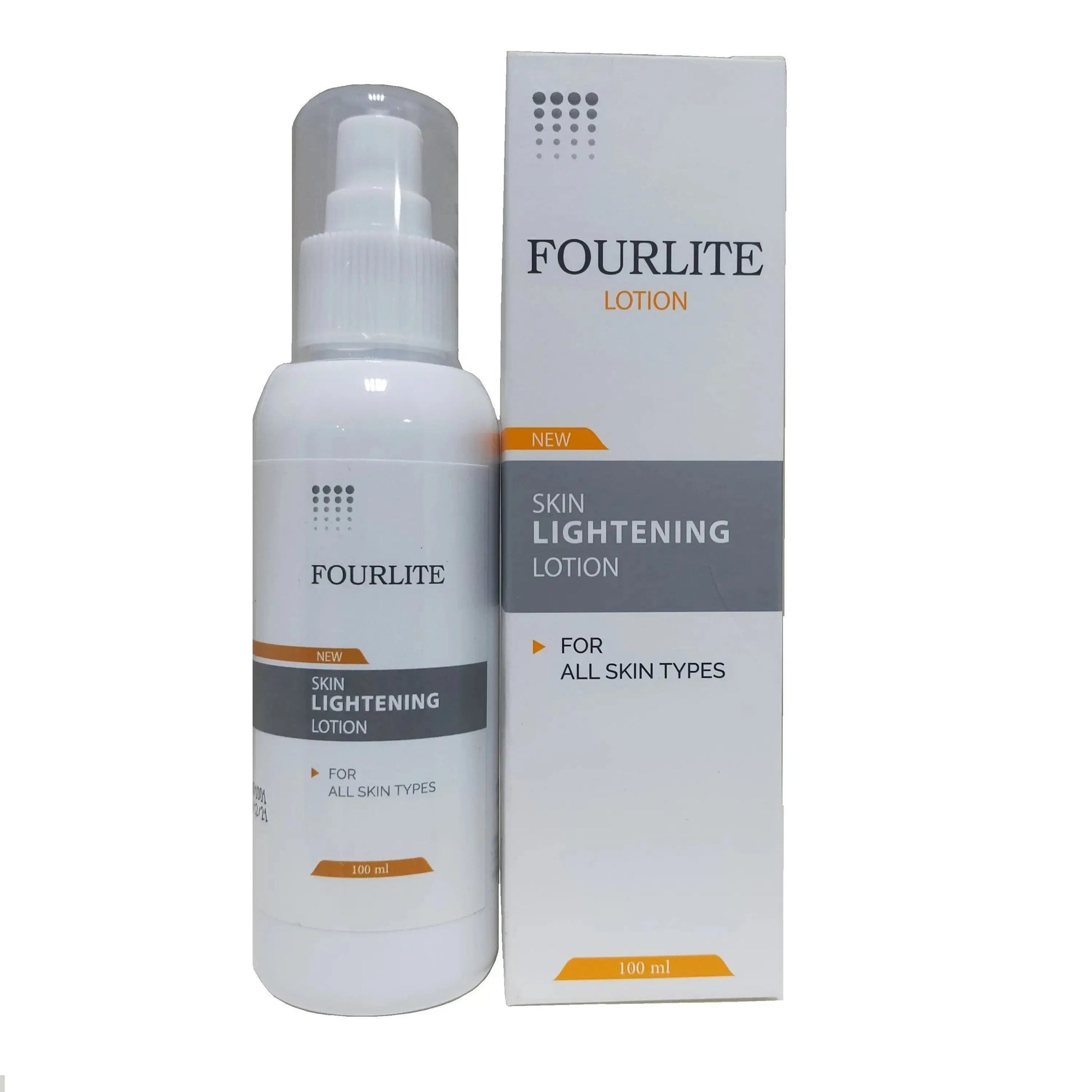 Fourlite Skin Lightening Lotion 100ml bottle showing smooth, white lotion with a sleek design and Fourlite branding.