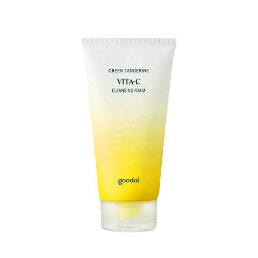 GOODAL Green Tangerine Vita C Cleansing Foam, 150ml, showing the bright green citrus extract and foaming cleanser texture.