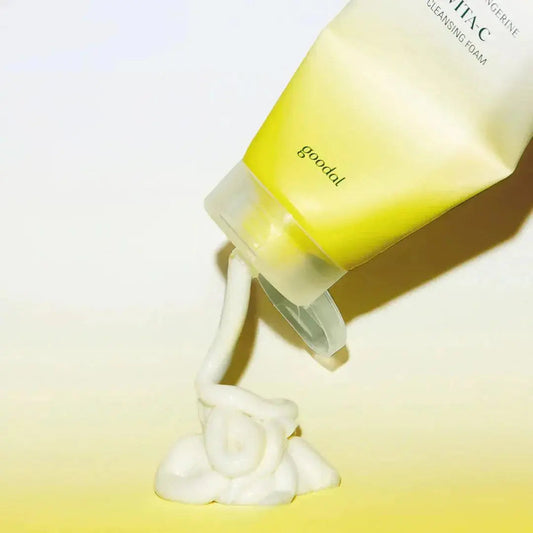 GOODAL Green Tangerine Vita C Cleansing Foam 150ml showing the tube with green tangerine illustration and product label.