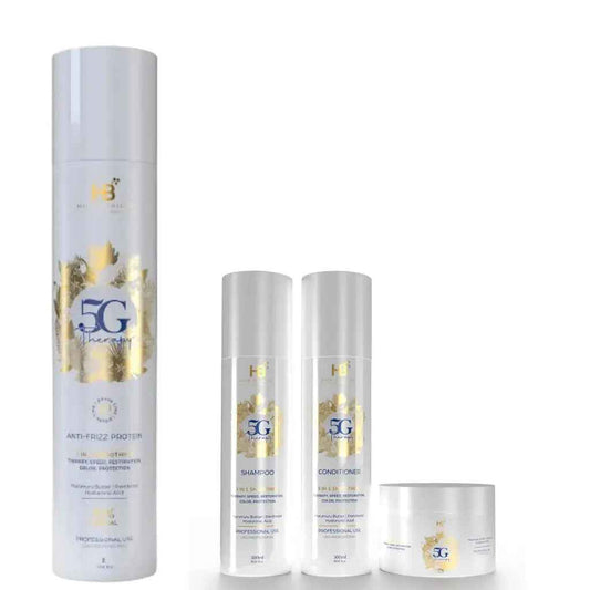 HB HAIR SOLUTION 5G Therapy Brazilian Anti Frizz Hair Treatment 5 in 1 Smoothing Set