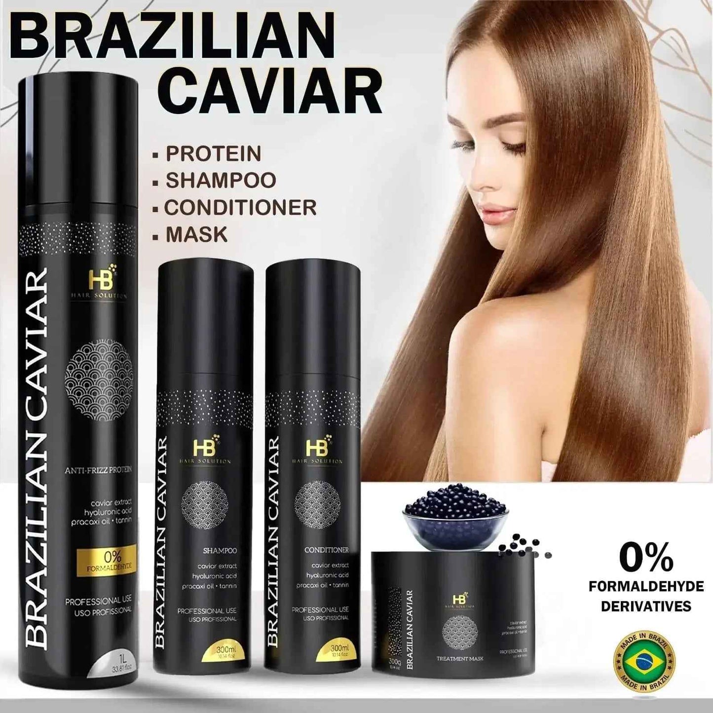 HB HAIR SOLUTION Brazilian Caviar Brazilian Anti Frizz Hair Treatment Set