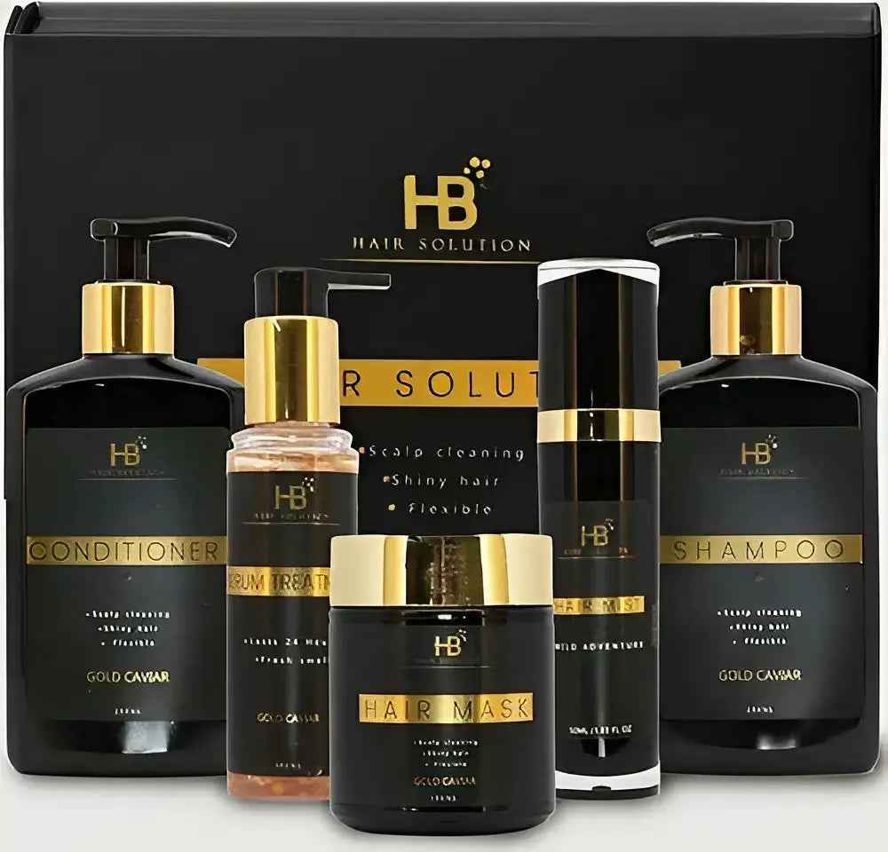 HB HAIR SOLUTION Gold Caviar & Argan Oil Brazilian Hair Care Kit 5 pcs