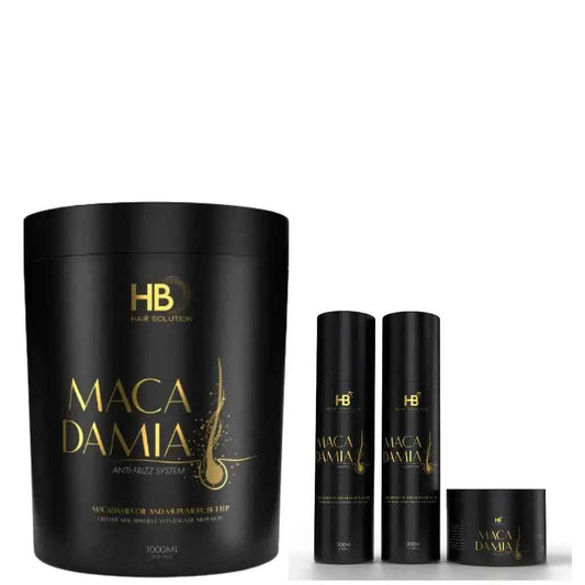 HB HAIR SOLUTION MACADAMIA Brazilian Anti Frizz hair Treatment Set