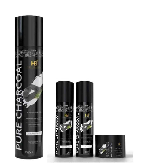 HB HAIR SOLUTION Pure Charcoal Brazilian Anti Frizz hair Treatment Set
