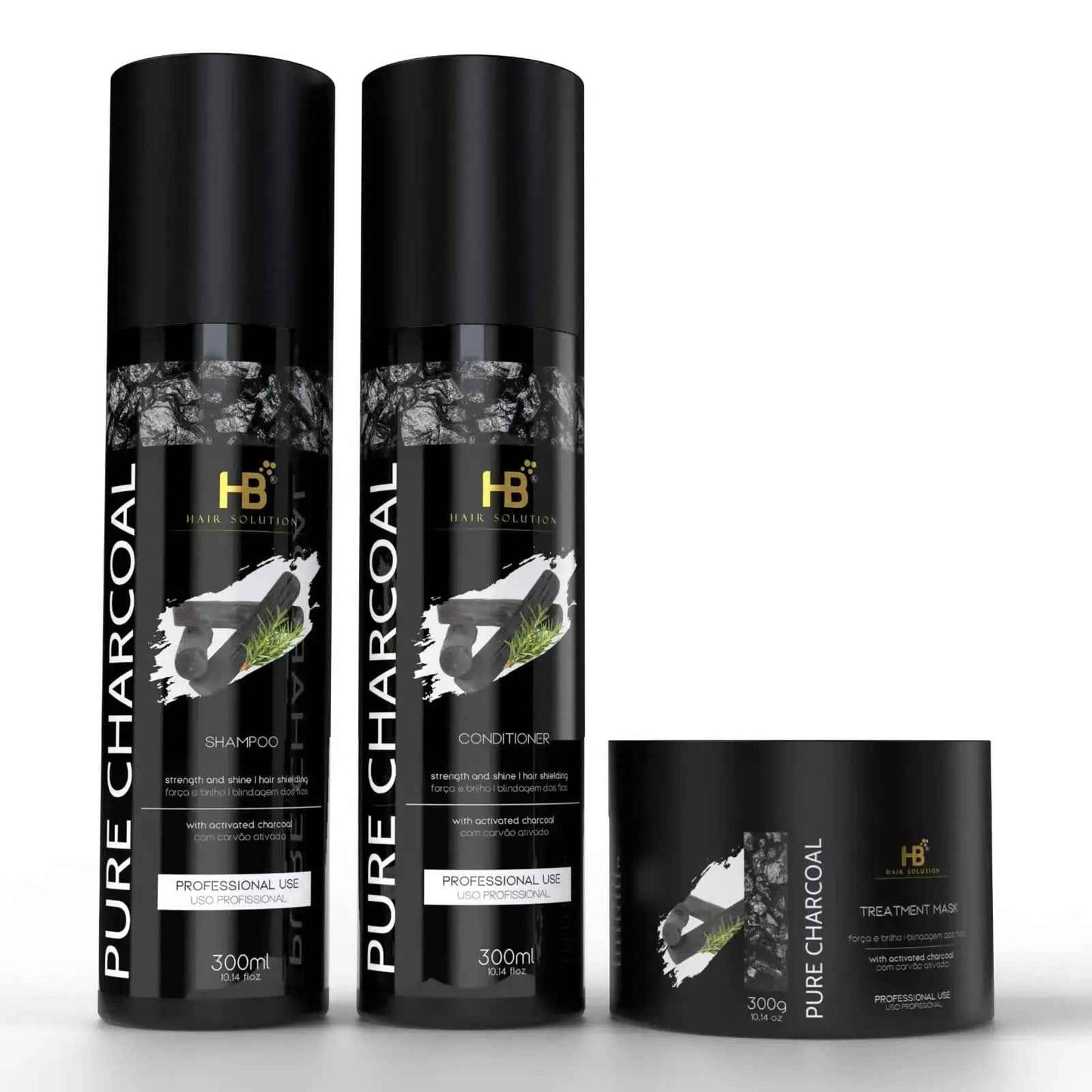 HB HAIR SOLUTION Pure Charcoal Brazilian Anti Frizz hair Treatment Set