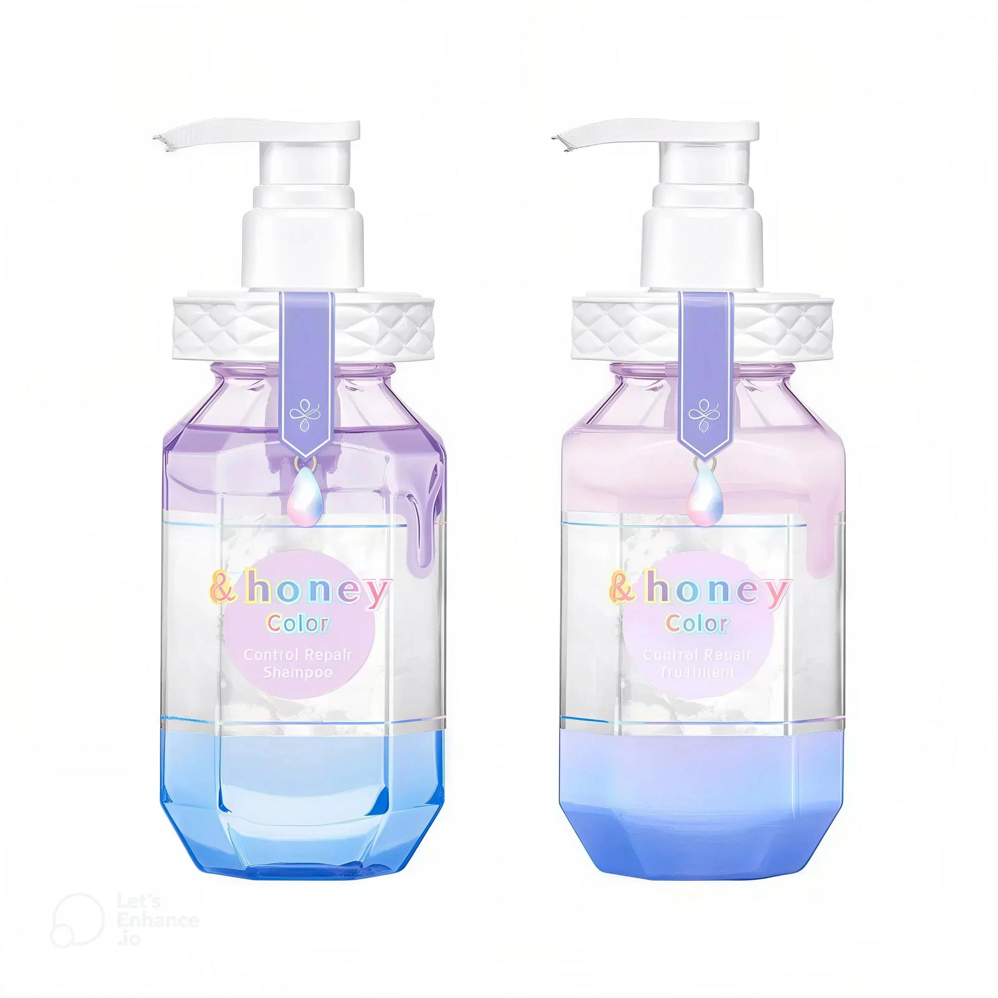 & Honey Color Control Repair Shampoo and Treatment set with blonde hair, highlighting color correction and hair repair.