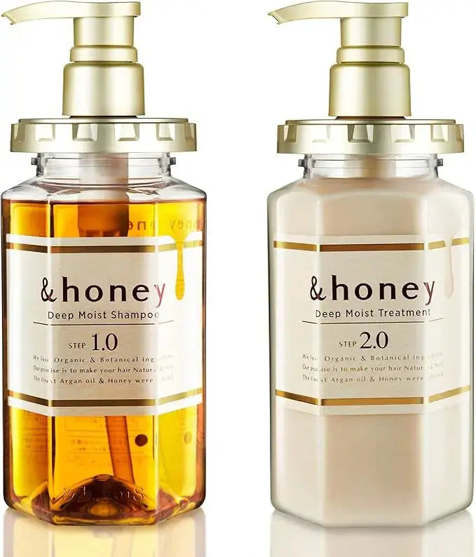 & Honey Deep Moist Shampoo, Treatment, and Hair Oil set, nourishing beauty and cosmetics products for healthy, hydrated hair.
