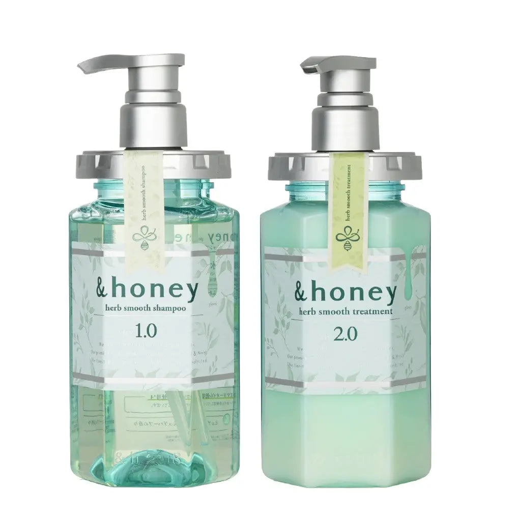 & Honey Herb Smooth Shampoo and Conditioner set, natural beauty hair care products with honey and herbal ingredients.