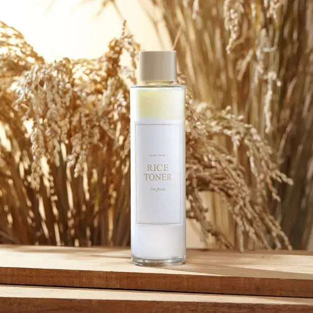 I'M FROM Rice Toner 150ml bottle with white label and clear cap, skincare product for gentle facial toner application