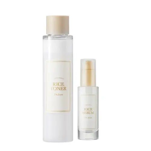 I’m From rice toner and serum set with bottles of toner and serum labeled from I’m From, displayed together on a clean background.