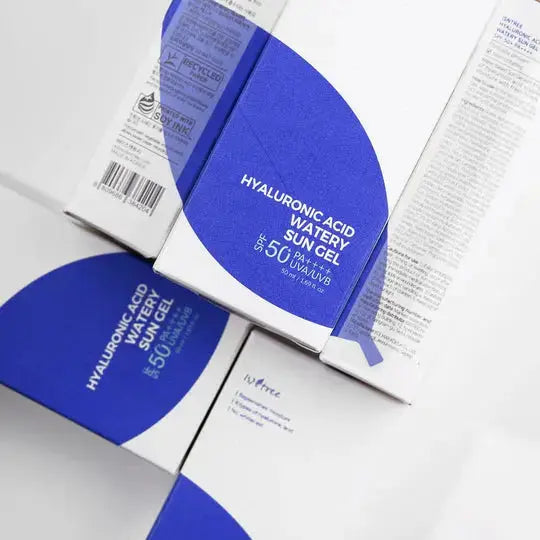 ISNTREE Hyaluronic Acid Watery Sun Gel 50ml, clear lightweight sunscreen with hydrating hyaluronic acid, suitable for daily skincare.