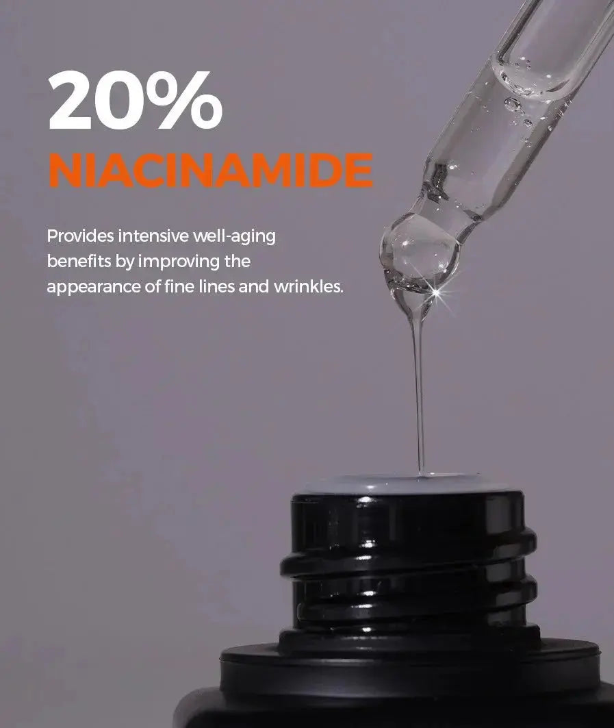 ISNTREE Hyper Niacinamide 20 Serum in a 20ml bottle, featuring a sleek design, for brightening and improving skin texture.