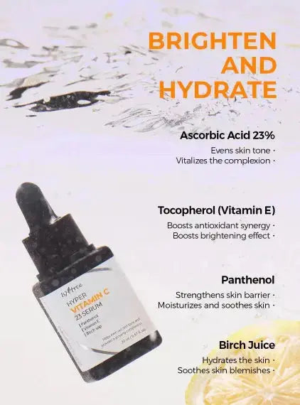 ISNTREE Hyper Vitamin C 23 Serum in a 20ml bottle, showcasing the bright orange packaging and dropper applicator.