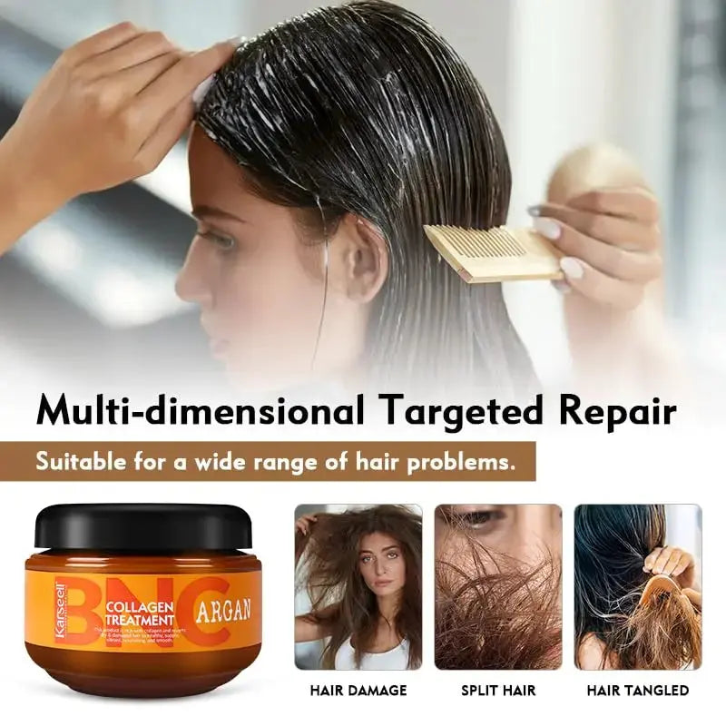 Karseell BNC Argan Collagen Hair Treatment in 550ml bottle, featuring nourishing formula for healthy, shiny hair.