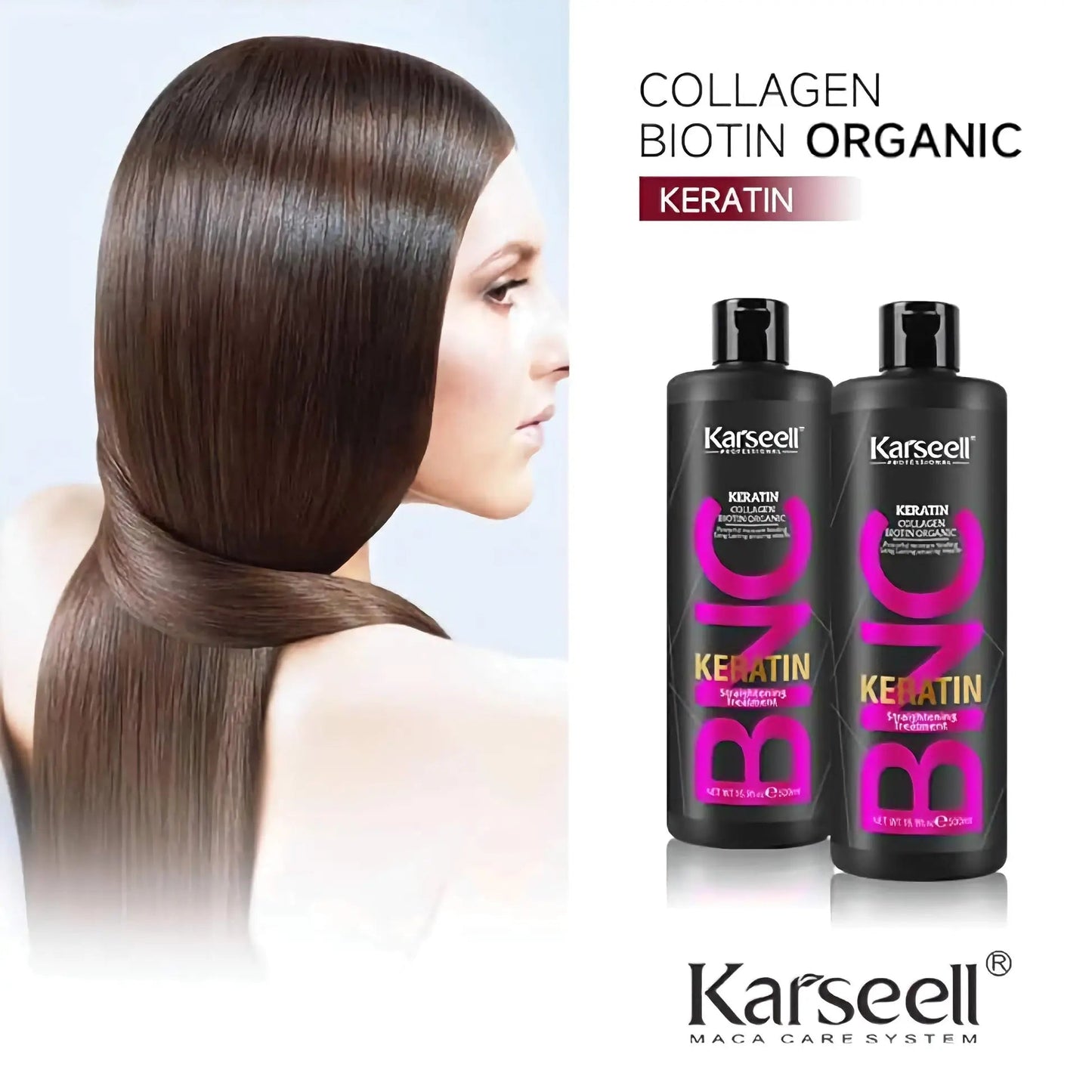 KARSEELL Brazilian Keratin Treatment Complex blowout conditioner with collagen and biotin, organic hair straightening formula, 500 ml bottle