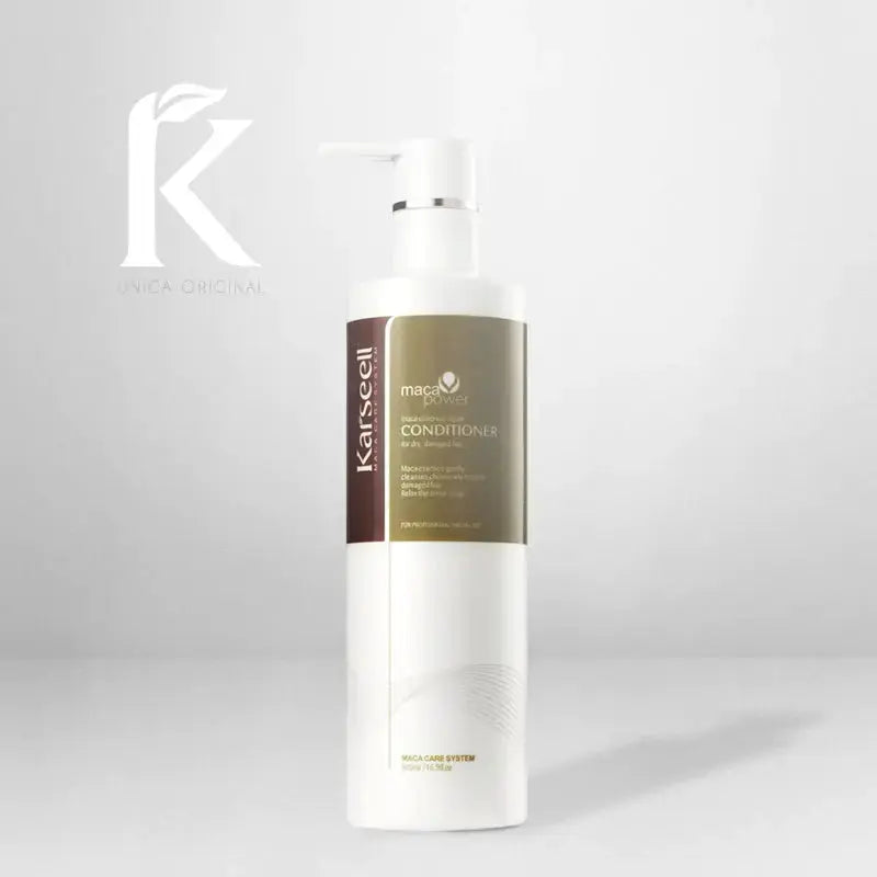 Karseell Maca Power Conditioner bottle featuring shiny, smooth hair with 500ml capacity, designed for healthy hair care.
